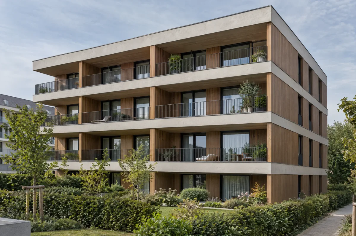 Architekturvisualisierung eines modernen Mehrfamilienhauses